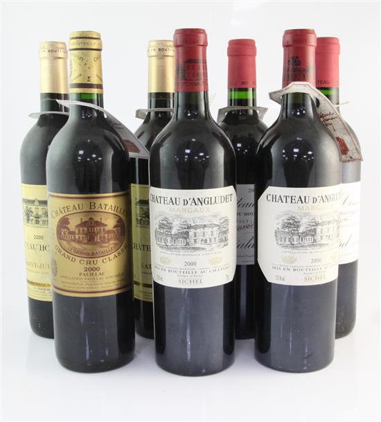 A seven bottle assortment of drinkers claret from the excellent 2000 vintage,